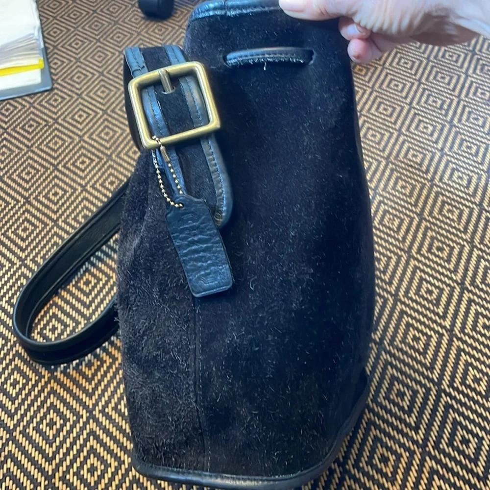 VINTAGE COACH SUEDE BERKELEY DRAWSTRING 9012 black w/ brass (like Lula’s legacy)